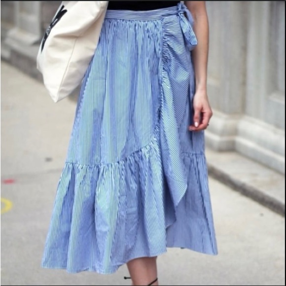 J. Crew Dresses & Skirts - J. Crew Striped Ruffled Tiered Wrap Skirt